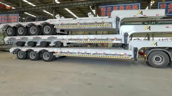 3 eixos Lowbed 80t Ton Front Load 40FT 13m 16m Container Lowbed 70 toneladas 4 eixos baixa cama Lowboy semi-reboque